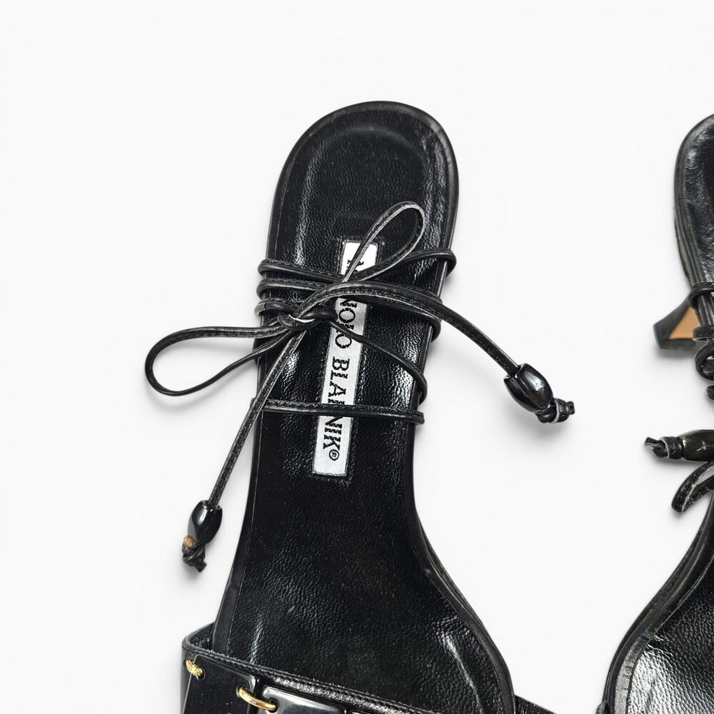Y2k Manolo Blahnik Kitten Heels Strappy Black Leather - Size 35.5 (5) - Picture 4 of 6